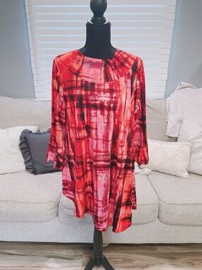 Zadie B’s Red Plaid Asymmetrical Tunic Top Size L